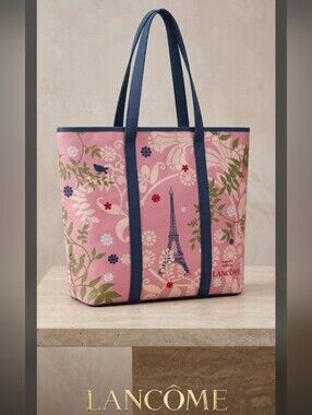 Lancome Pink Floral Eiffel Tote Bag